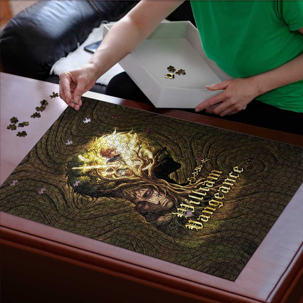 William Vangeance Black Clover Puzzle Enchanted Woodgrain Style with Duality and Golden Mask Motif