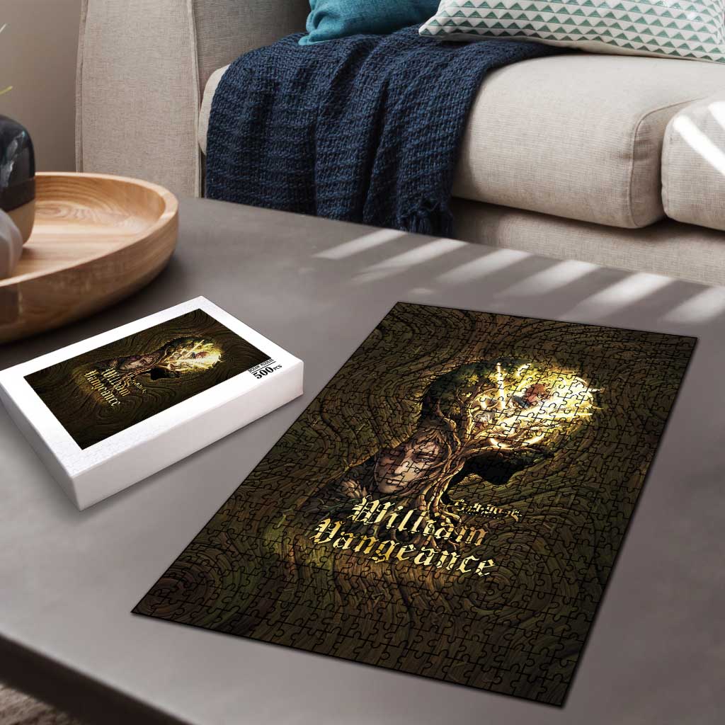 William Vangeance Black Clover Puzzle Enchanted Woodgrain Style with Duality and Golden Mask Motif