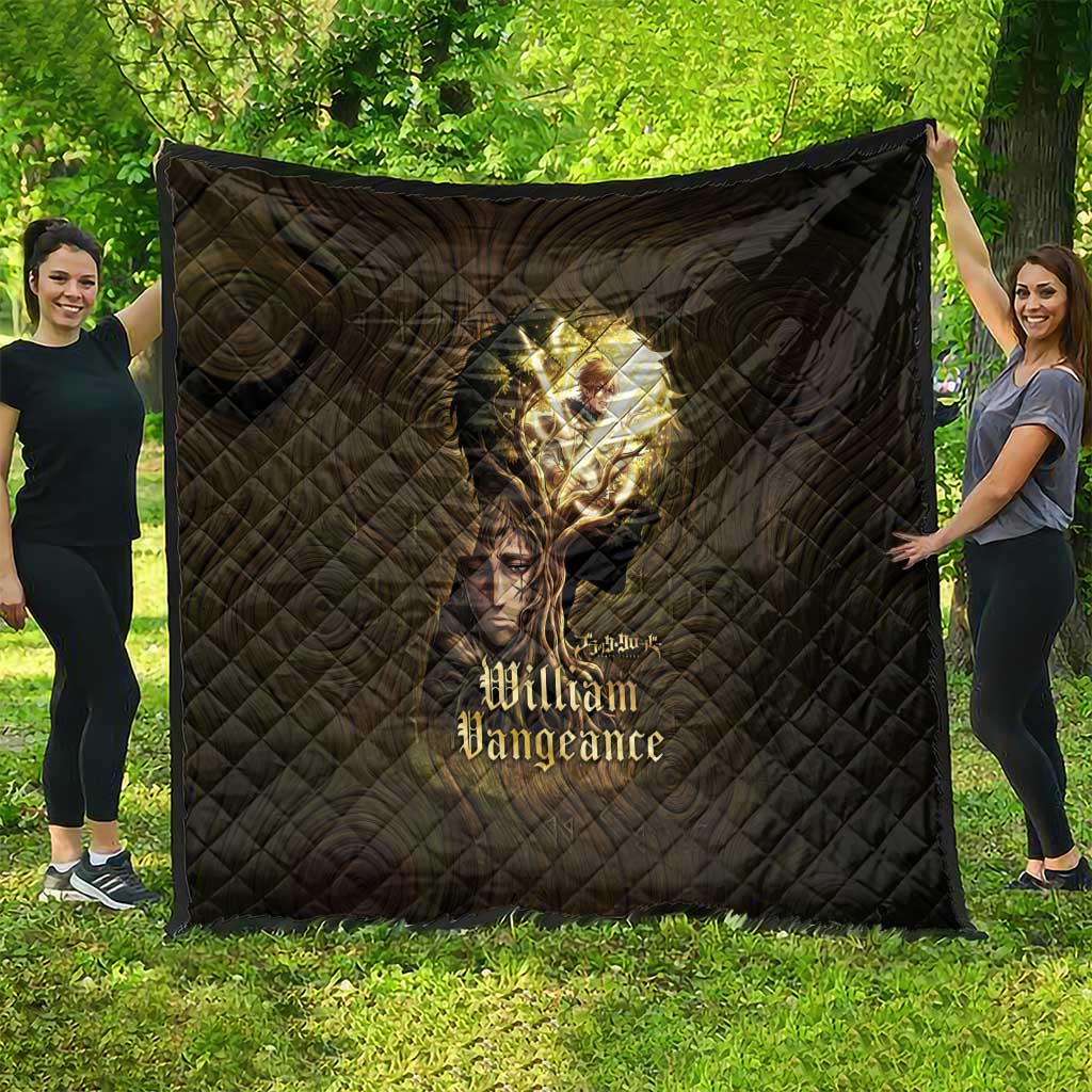 William Vangeance Black Clover Quilt Enchanted Woodgrain Style with Duality and Golden Mask Motif