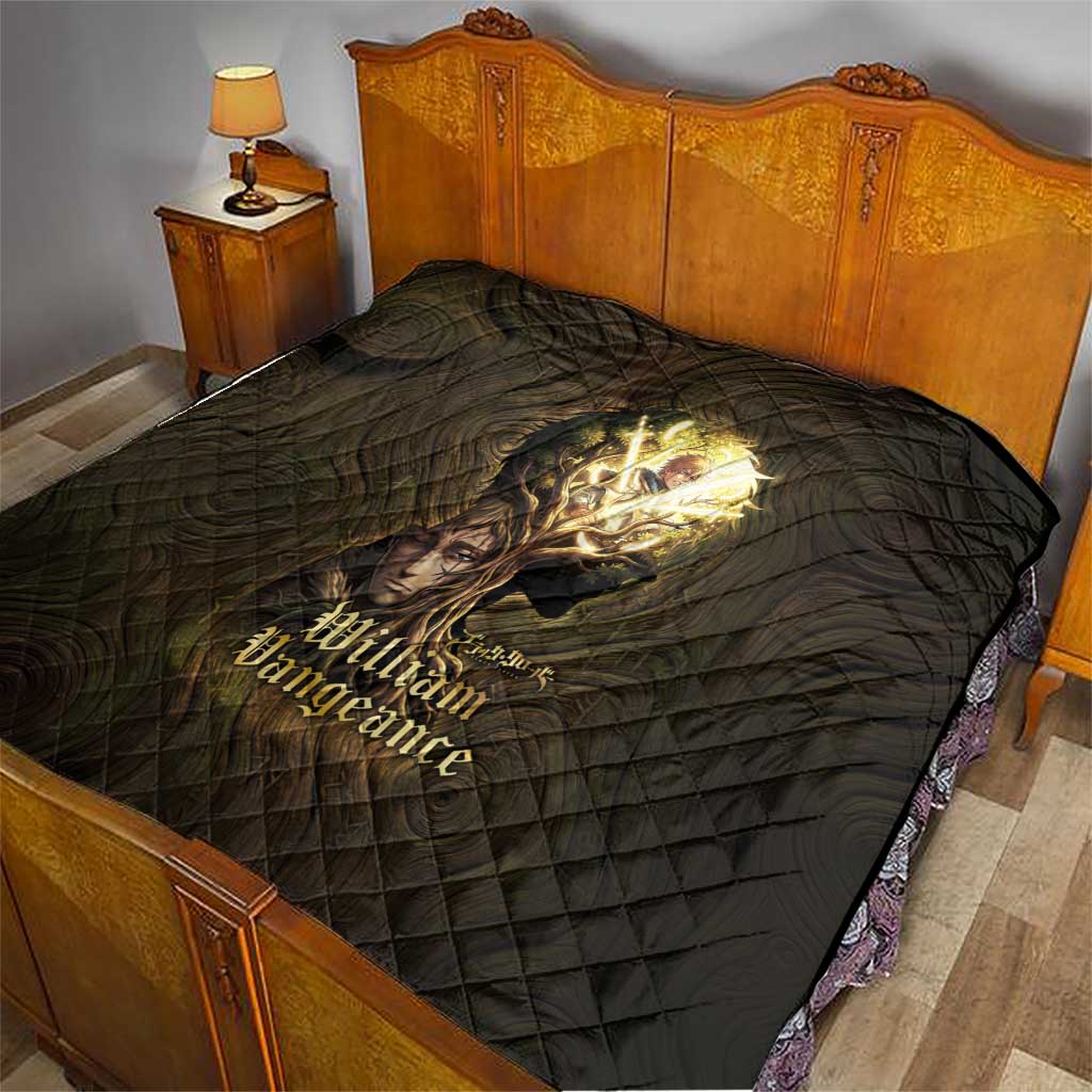 William Vangeance Black Clover Quilt Enchanted Woodgrain Style with Duality and Golden Mask Motif