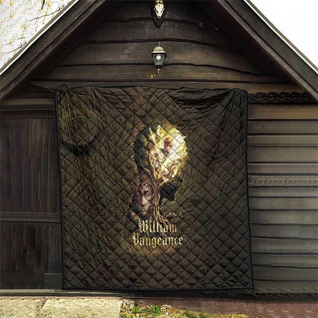 William Vangeance Black Clover Quilt Enchanted Woodgrain Style with Duality and Golden Mask Motif