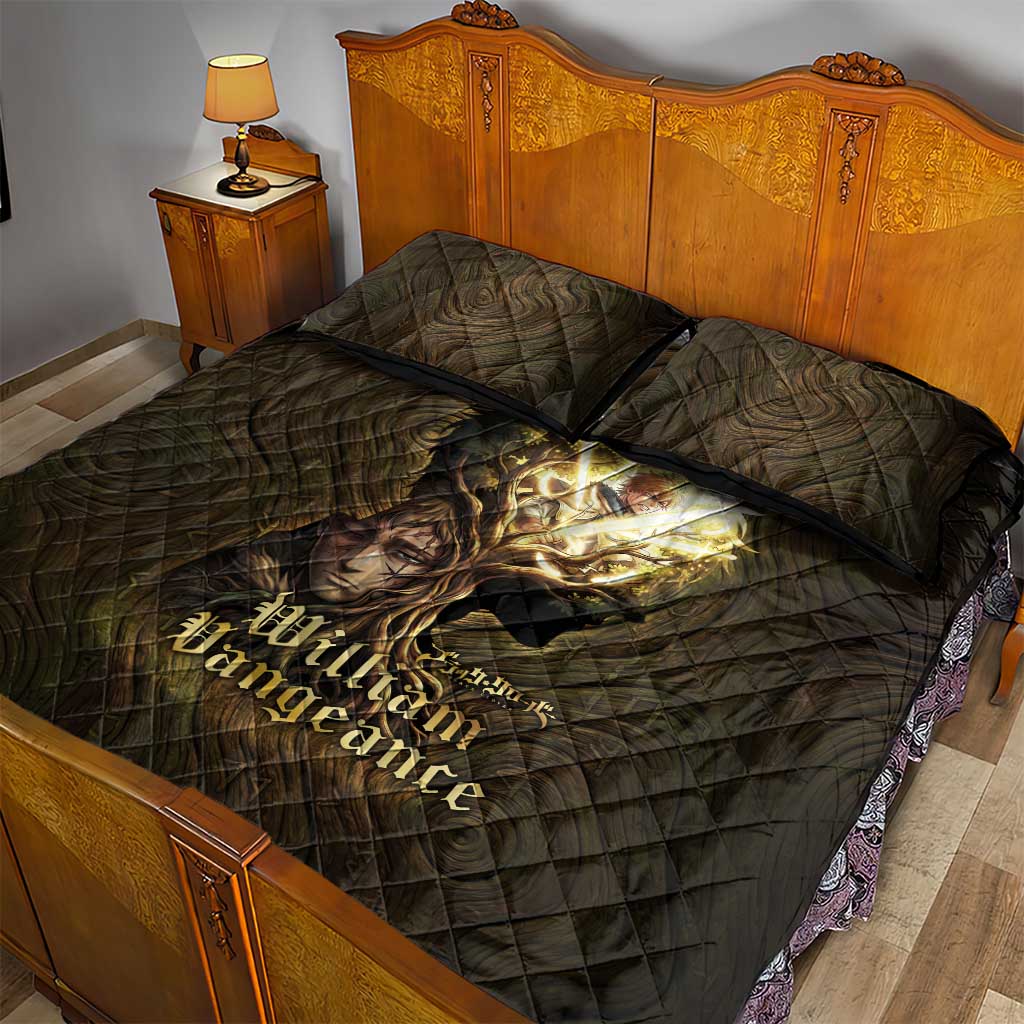 William Vangeance Black Clover Quilt Bed Set Enchanted Woodgrain Style with Duality and Golden Mask Motif