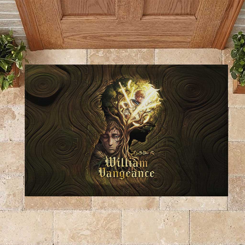 William Vangeance Black Clover Rubber Doormat Enchanted Woodgrain Style with Duality and Golden Mask Motif