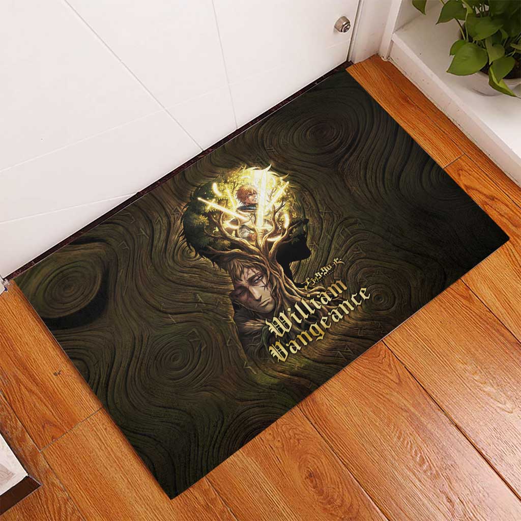 William Vangeance Black Clover Rubber Doormat Enchanted Woodgrain Style with Duality and Golden Mask Motif
