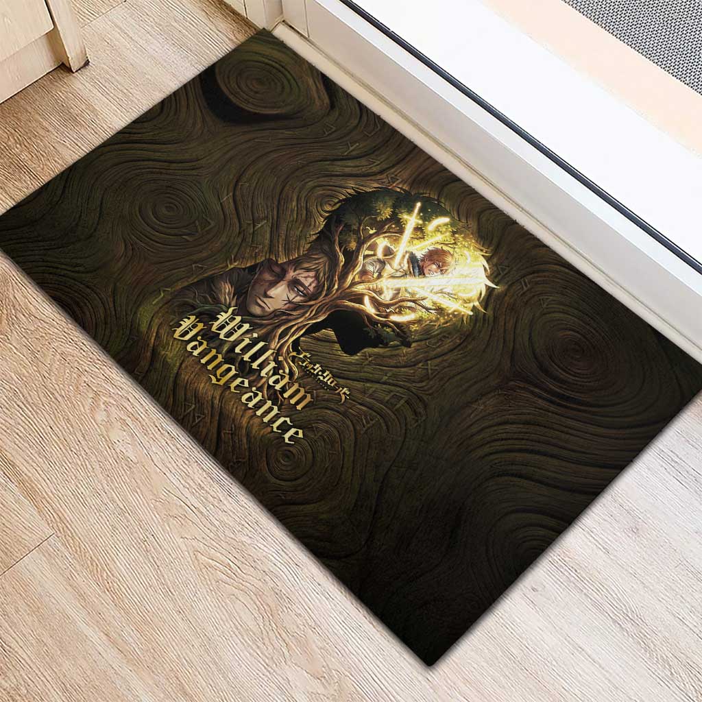 William Vangeance Black Clover Rubber Doormat Enchanted Woodgrain Style with Duality and Golden Mask Motif