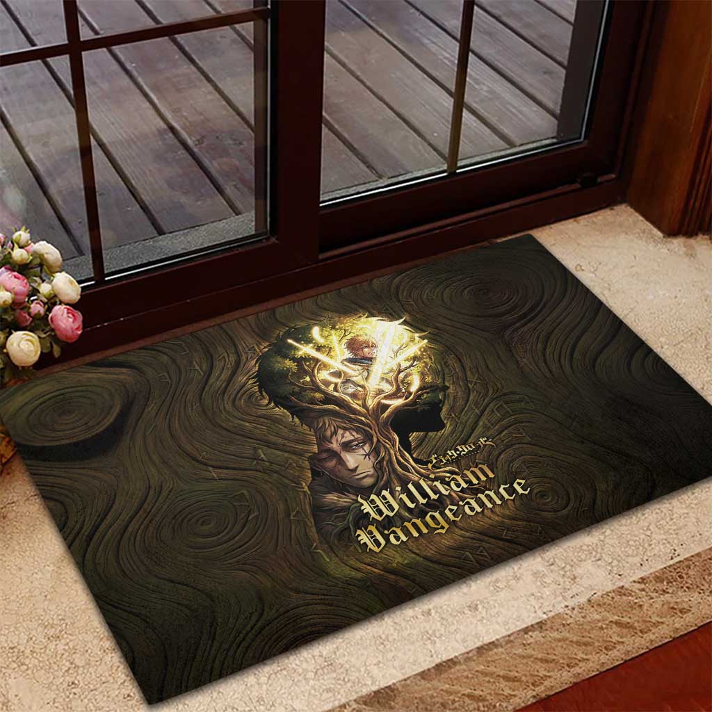 William Vangeance Black Clover Rubber Doormat Enchanted Woodgrain Style with Duality and Golden Mask Motif