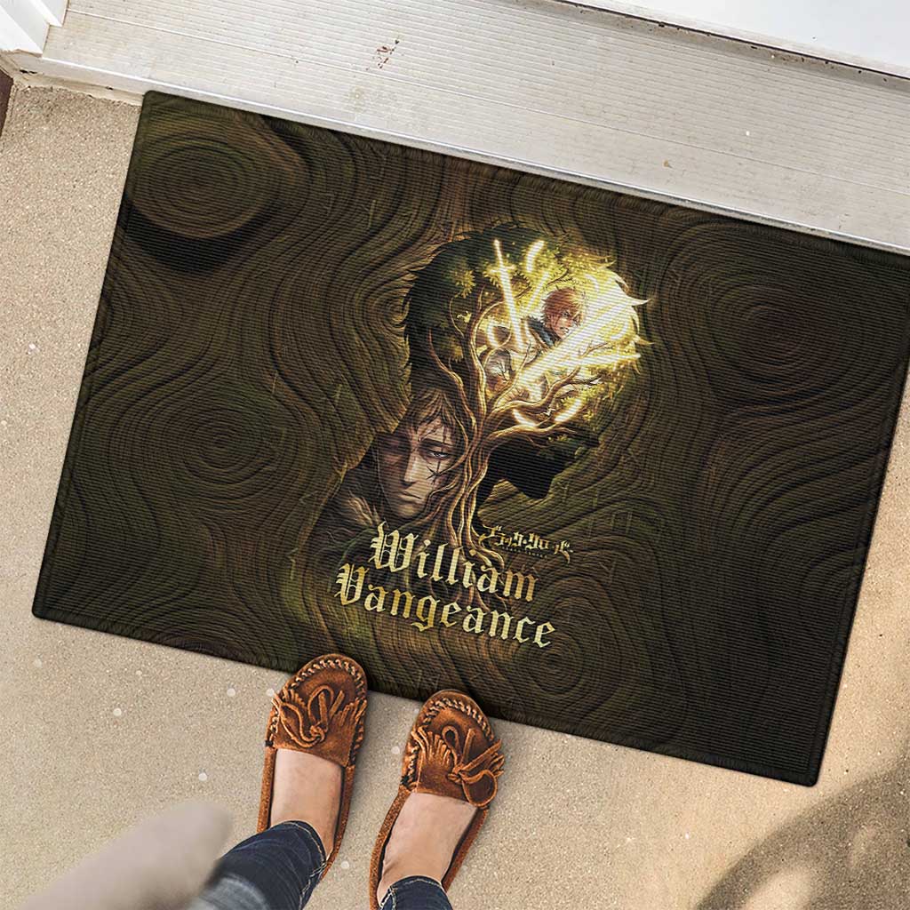 William Vangeance Black Clover Rubber Doormat Enchanted Woodgrain Style with Duality and Golden Mask Motif