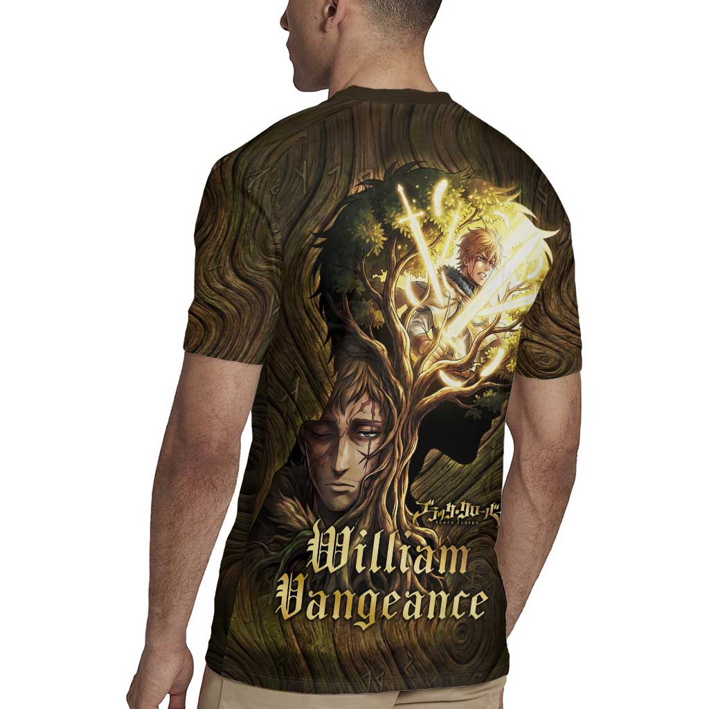 William Vangeance Black Clover Rugby Jersey Enchanted Woodgrain Style with Duality and Golden Mask Motif