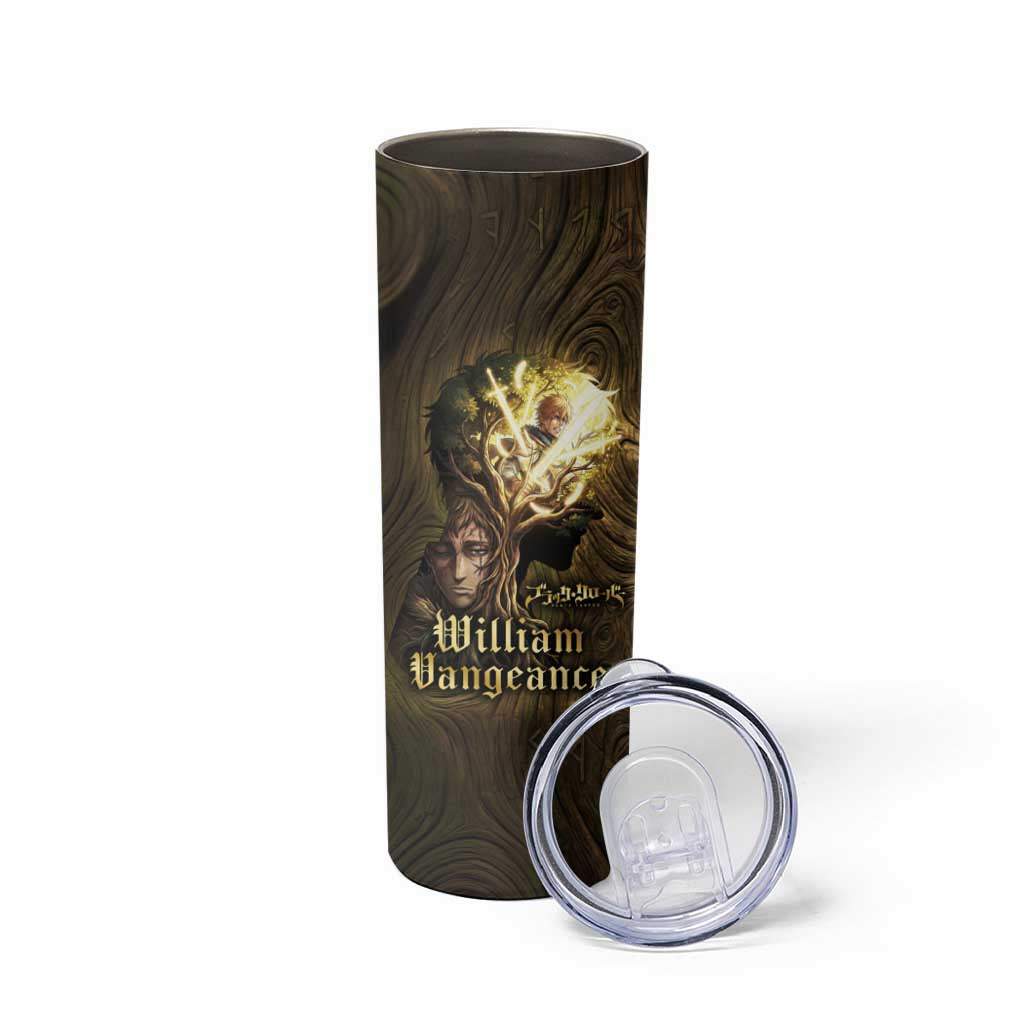 William Vangeance Black Clover Skinny Tumbler Enchanted Woodgrain Style with Duality and Golden Mask Motif