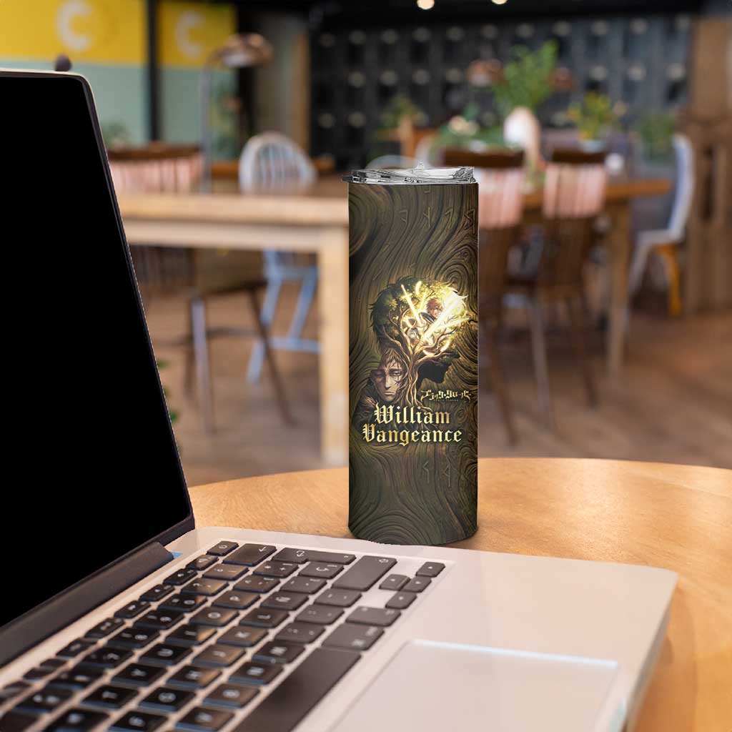 William Vangeance Black Clover Skinny Tumbler Enchanted Woodgrain Style with Duality and Golden Mask Motif