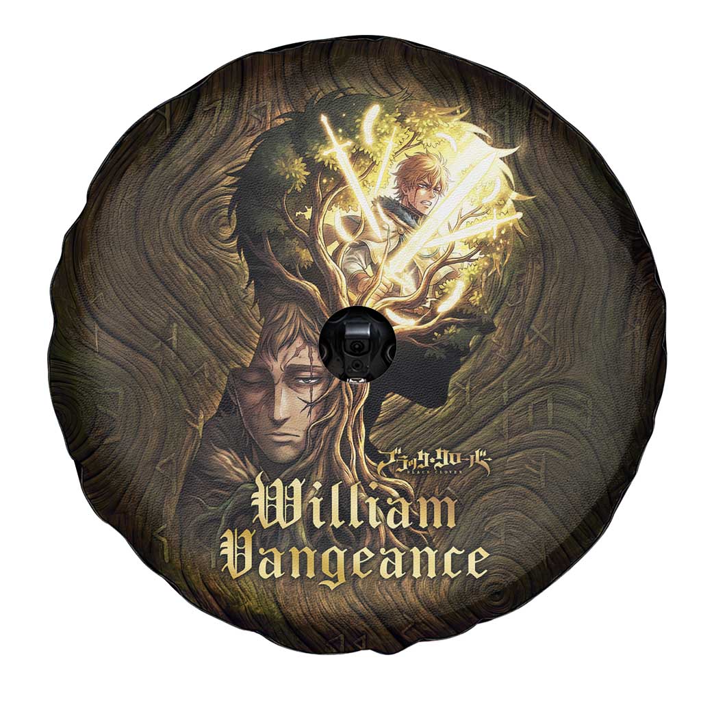 William Vangeance Black Clover Spare Tire Cover Enchanted Woodgrain Style with Duality and Golden Mask Motif