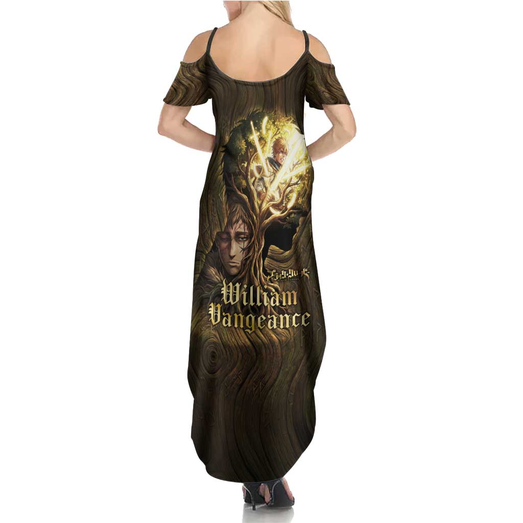 William Vangeance Black Clover Summer Maxi Dress Enchanted Woodgrain Style with Duality and Golden Mask Motif