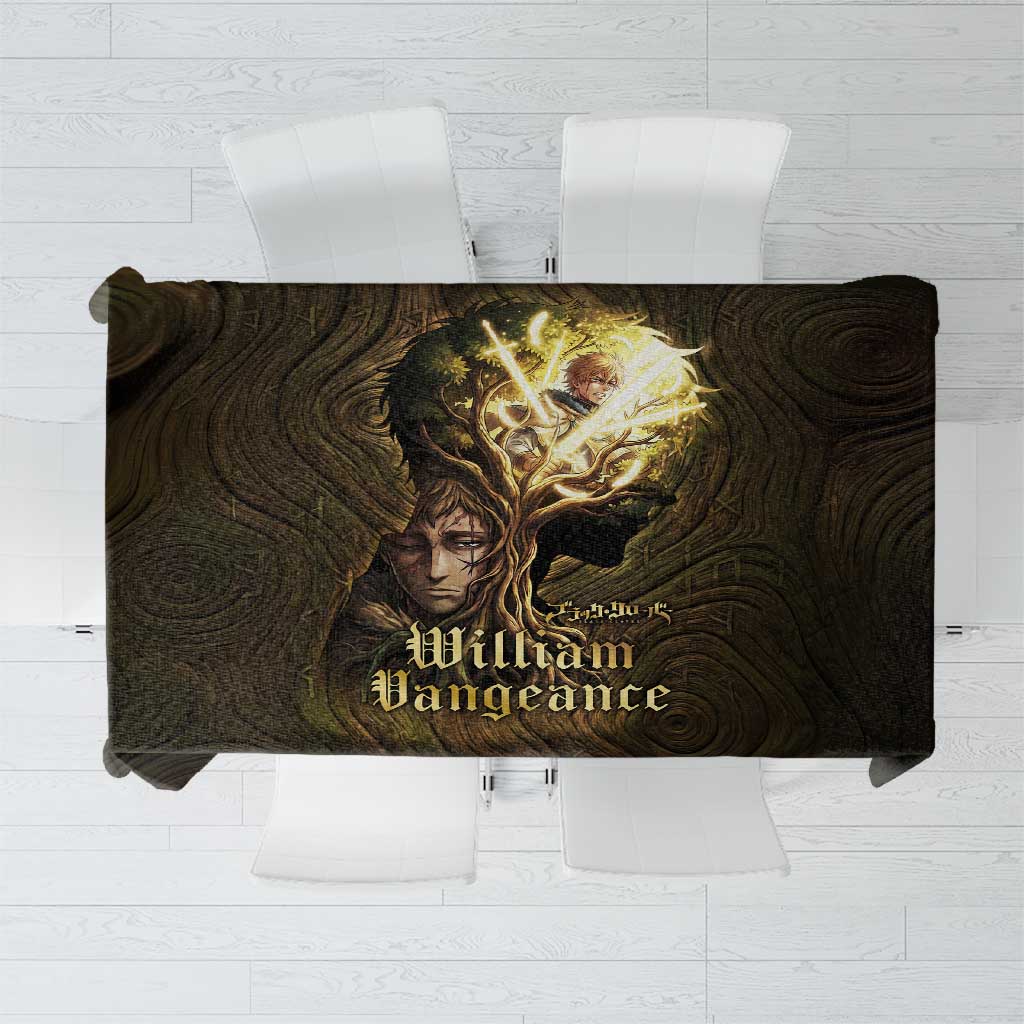 William Vangeance Black Clover Tablecloth Enchanted Woodgrain Style with Duality and Golden Mask Motif