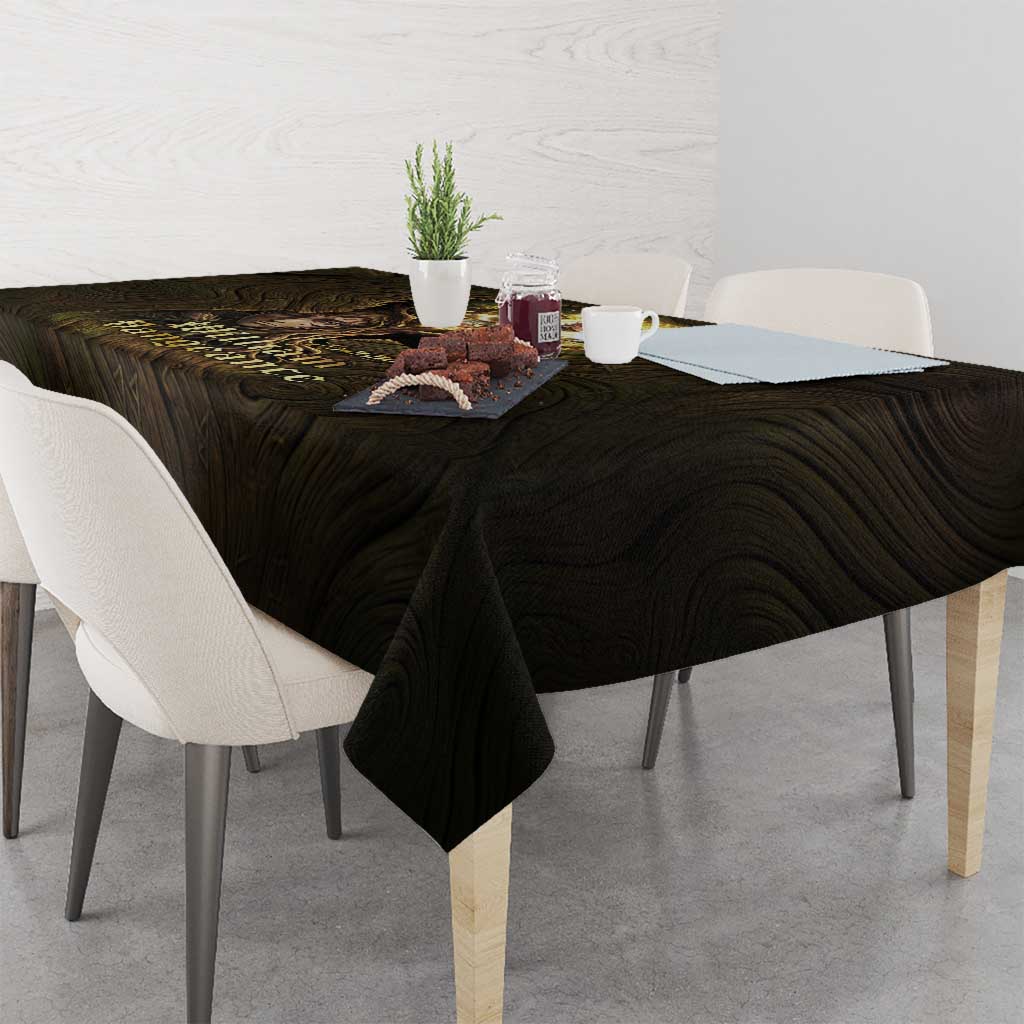 William Vangeance Black Clover Tablecloth Enchanted Woodgrain Style with Duality and Golden Mask Motif