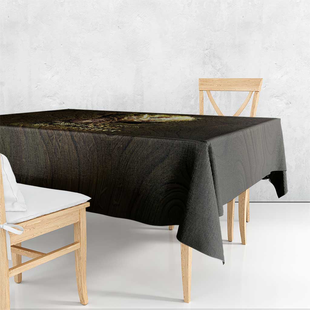 William Vangeance Black Clover Tablecloth Enchanted Woodgrain Style with Duality and Golden Mask Motif