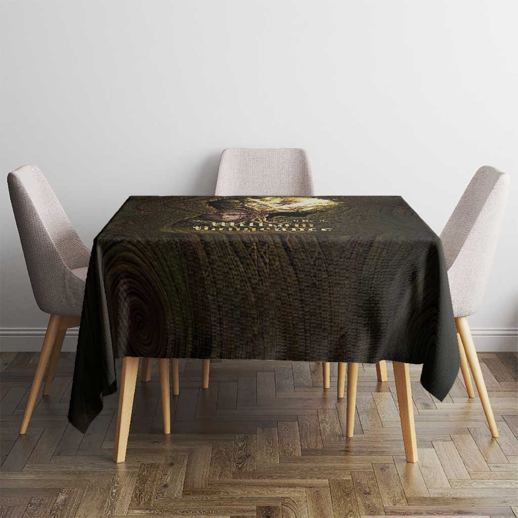 William Vangeance Black Clover Tablecloth Enchanted Woodgrain Style with Duality and Golden Mask Motif