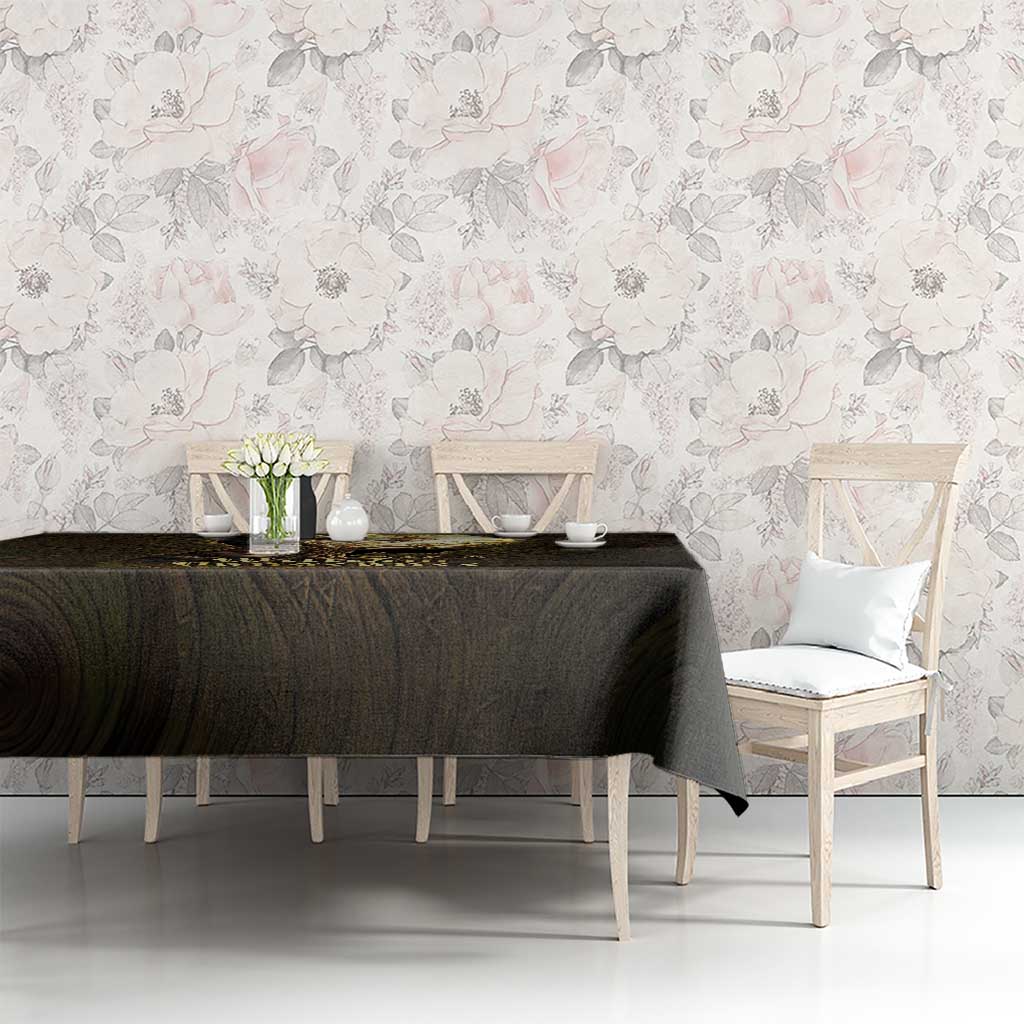 William Vangeance Black Clover Tablecloth Enchanted Woodgrain Style with Duality and Golden Mask Motif