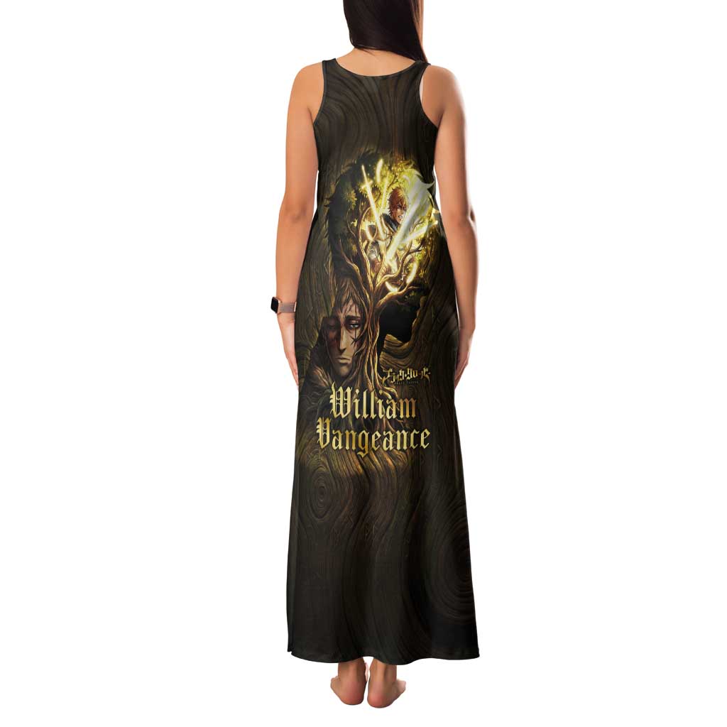 William Vangeance Black Clover Tank Maxi Dress Enchanted Woodgrain Style with Duality and Golden Mask Motif