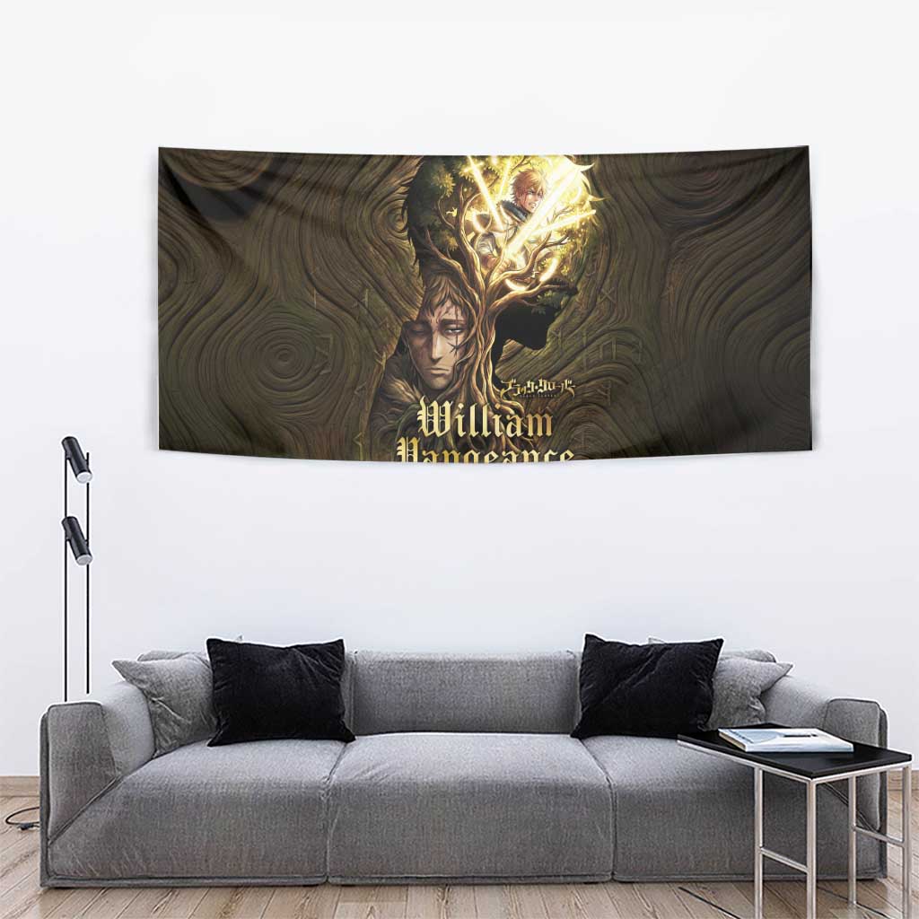 William Vangeance Black Clover Tapestry Enchanted Woodgrain Style with Duality and Golden Mask Motif