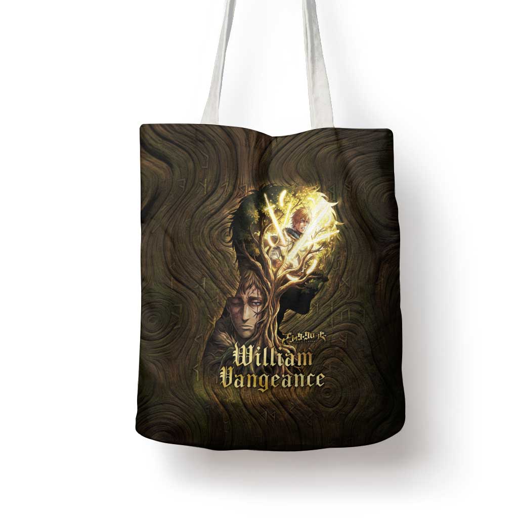 William Vangeance Black Clover Tote Bag Enchanted Woodgrain Style with Duality and Golden Mask Motif