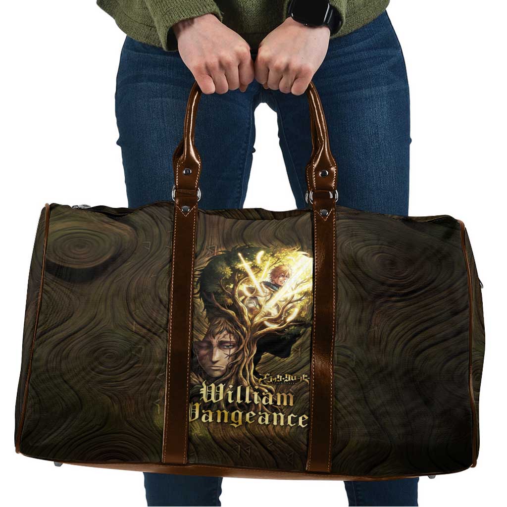 William Vangeance Black Clover Travel Bag Enchanted Woodgrain Style with Duality and Golden Mask Motif