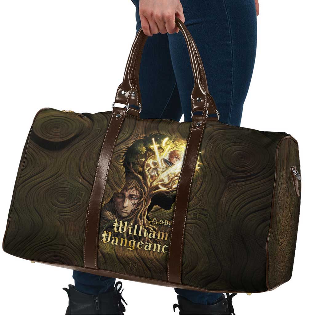 William Vangeance Black Clover Travel Bag Enchanted Woodgrain Style with Duality and Golden Mask Motif