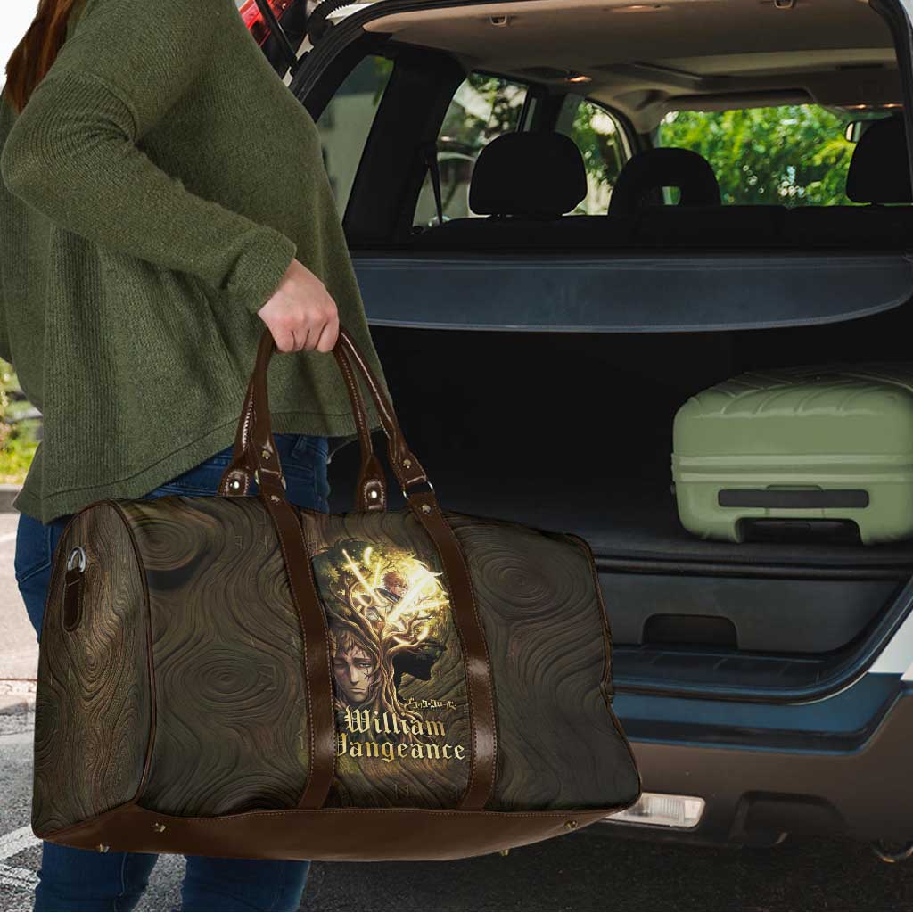 William Vangeance Black Clover Travel Bag Enchanted Woodgrain Style with Duality and Golden Mask Motif
