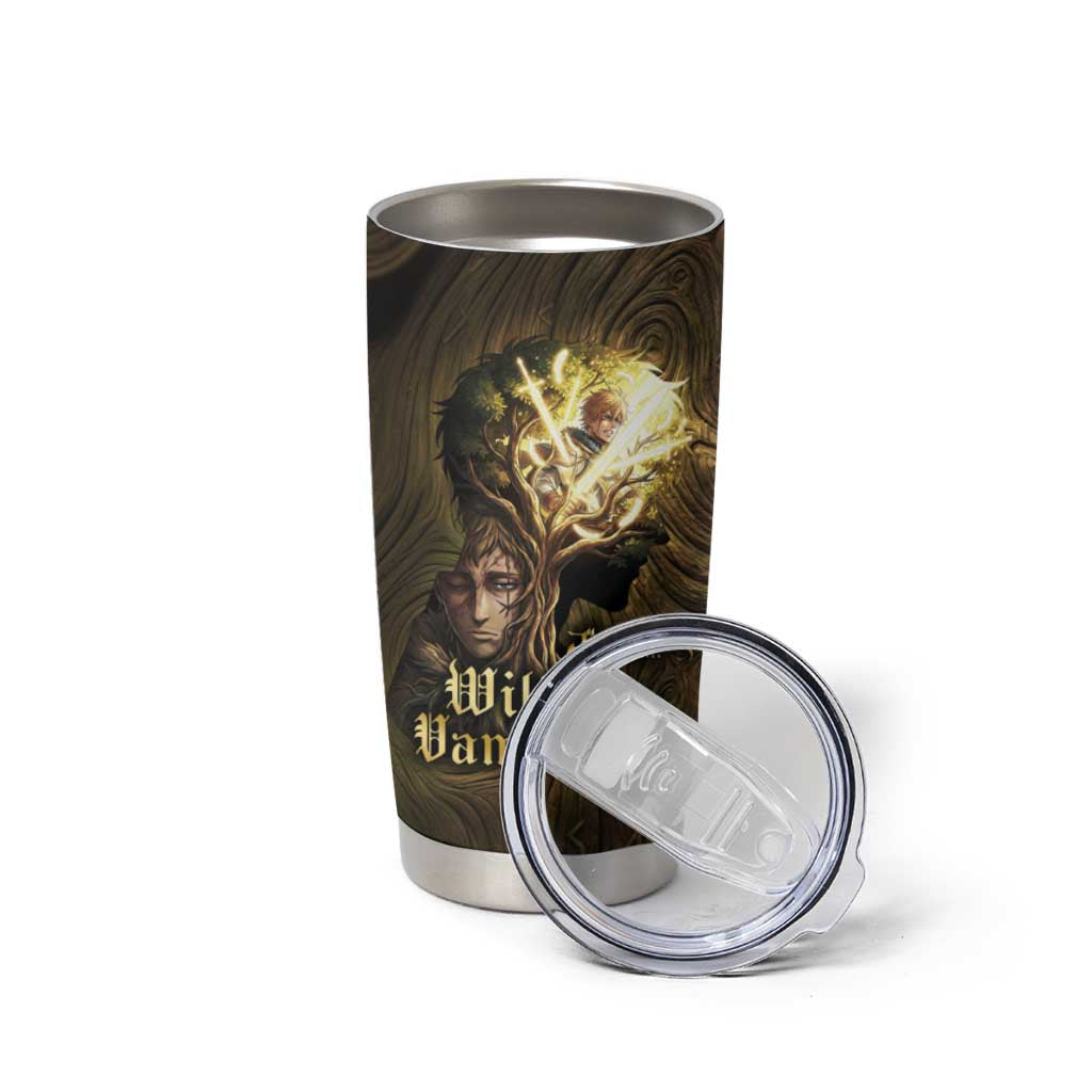 William Vangeance Black Clover Tumbler Cup Enchanted Woodgrain Style with Duality and Golden Mask Motif