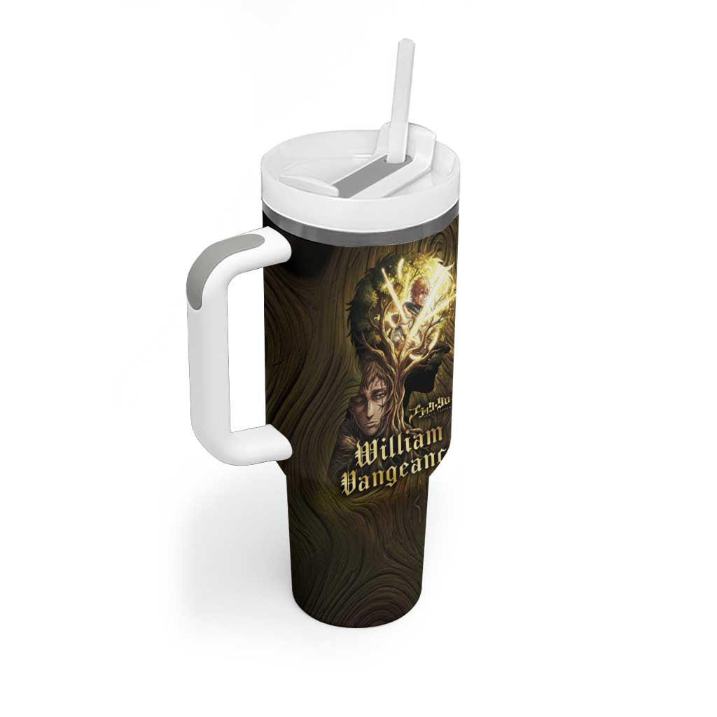 William Vangeance Black Clover Tumbler With Handle Enchanted Woodgrain Style with Duality and Golden Mask Motif