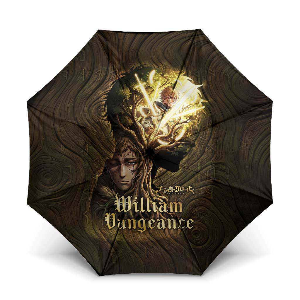 William Vangeance Black Clover Umbrella Enchanted Woodgrain Style with Duality and Golden Mask Motif