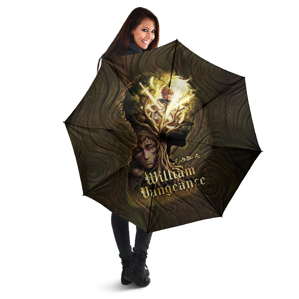 William Vangeance Black Clover Umbrella Enchanted Woodgrain Style with Duality and Golden Mask Motif