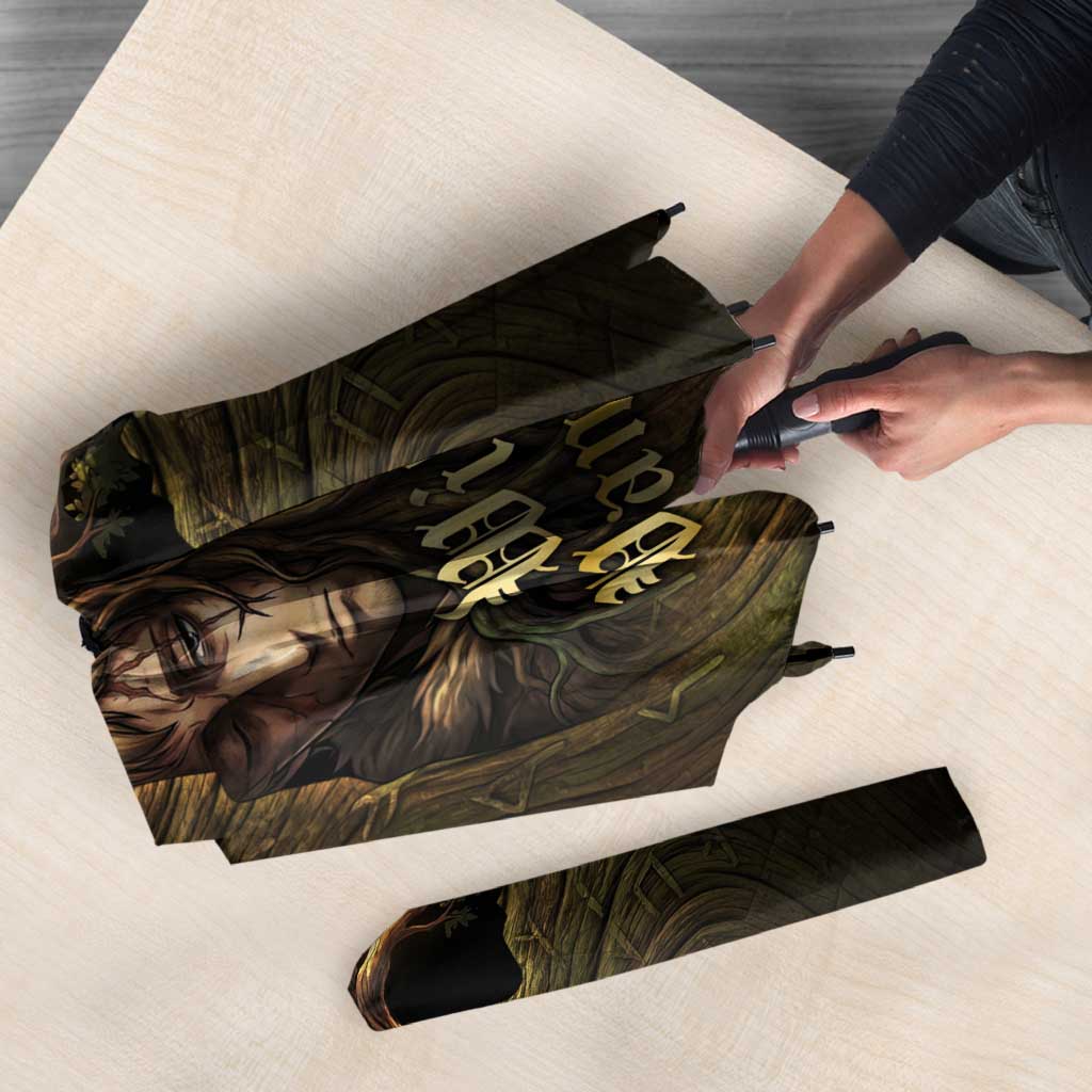William Vangeance Black Clover Umbrella Enchanted Woodgrain Style with Duality and Golden Mask Motif