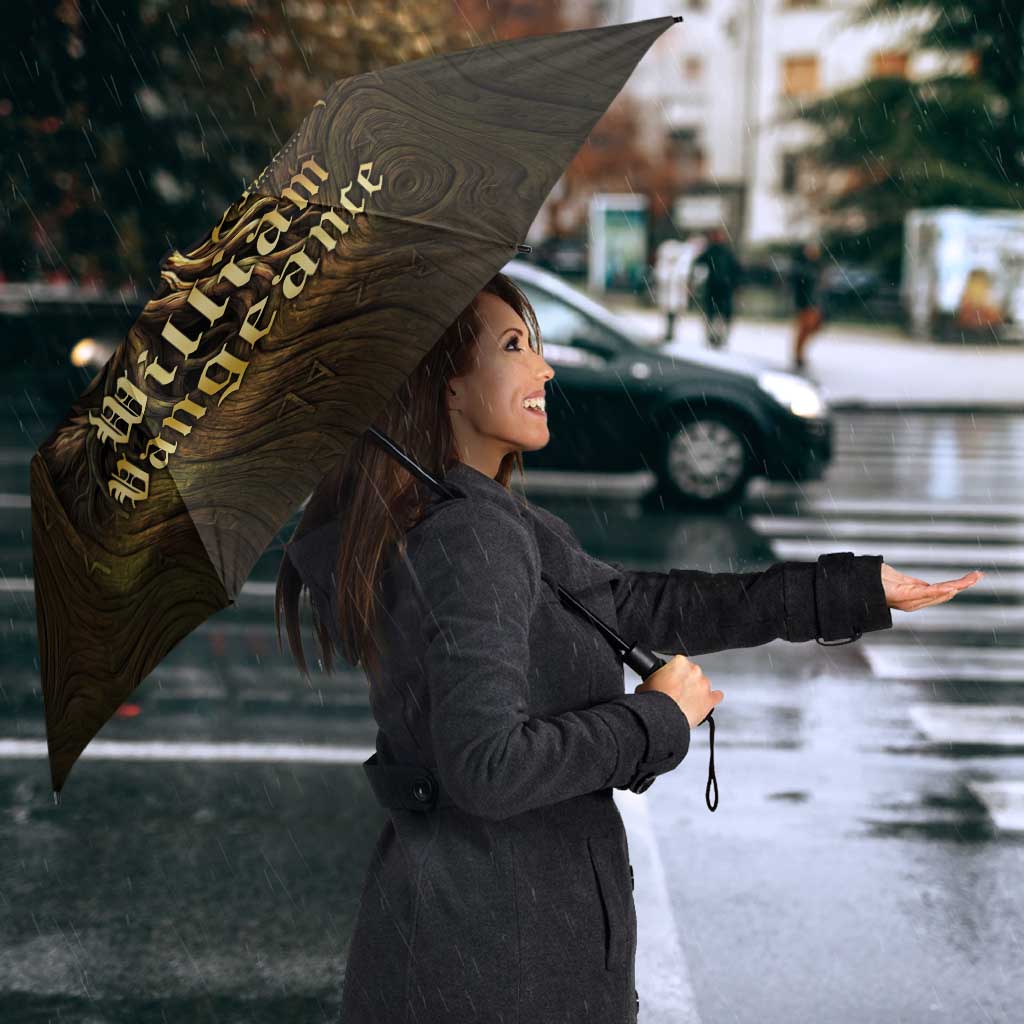 William Vangeance Black Clover Umbrella Enchanted Woodgrain Style with Duality and Golden Mask Motif