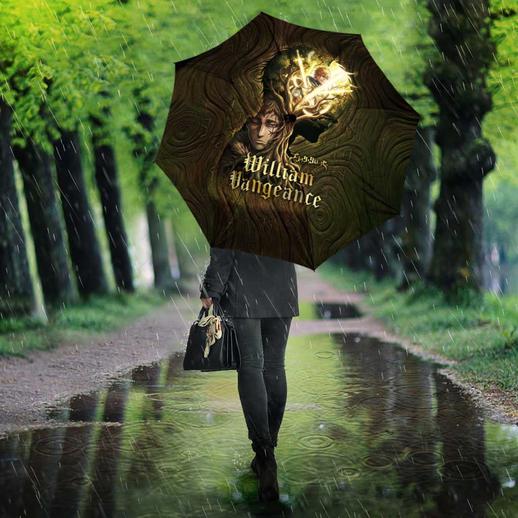 William Vangeance Black Clover Umbrella Enchanted Woodgrain Style with Duality and Golden Mask Motif