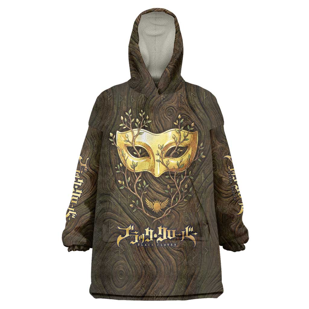 William Vangeance Black Clover Wearable Blanket Hoodie Enchanted Woodgrain Style with Duality and Golden Mask Motif