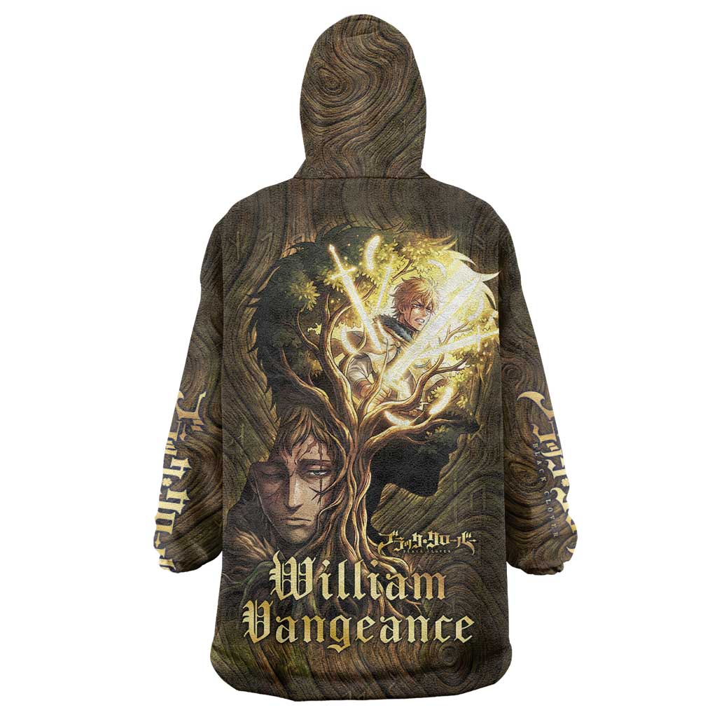 William Vangeance Black Clover Wearable Blanket Hoodie Enchanted Woodgrain Style with Duality and Golden Mask Motif