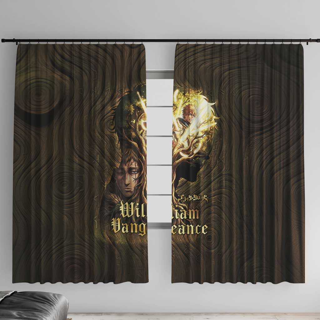 William Vangeance Black Clover Window Curtain Enchanted Woodgrain Style with Duality and Golden Mask Motif