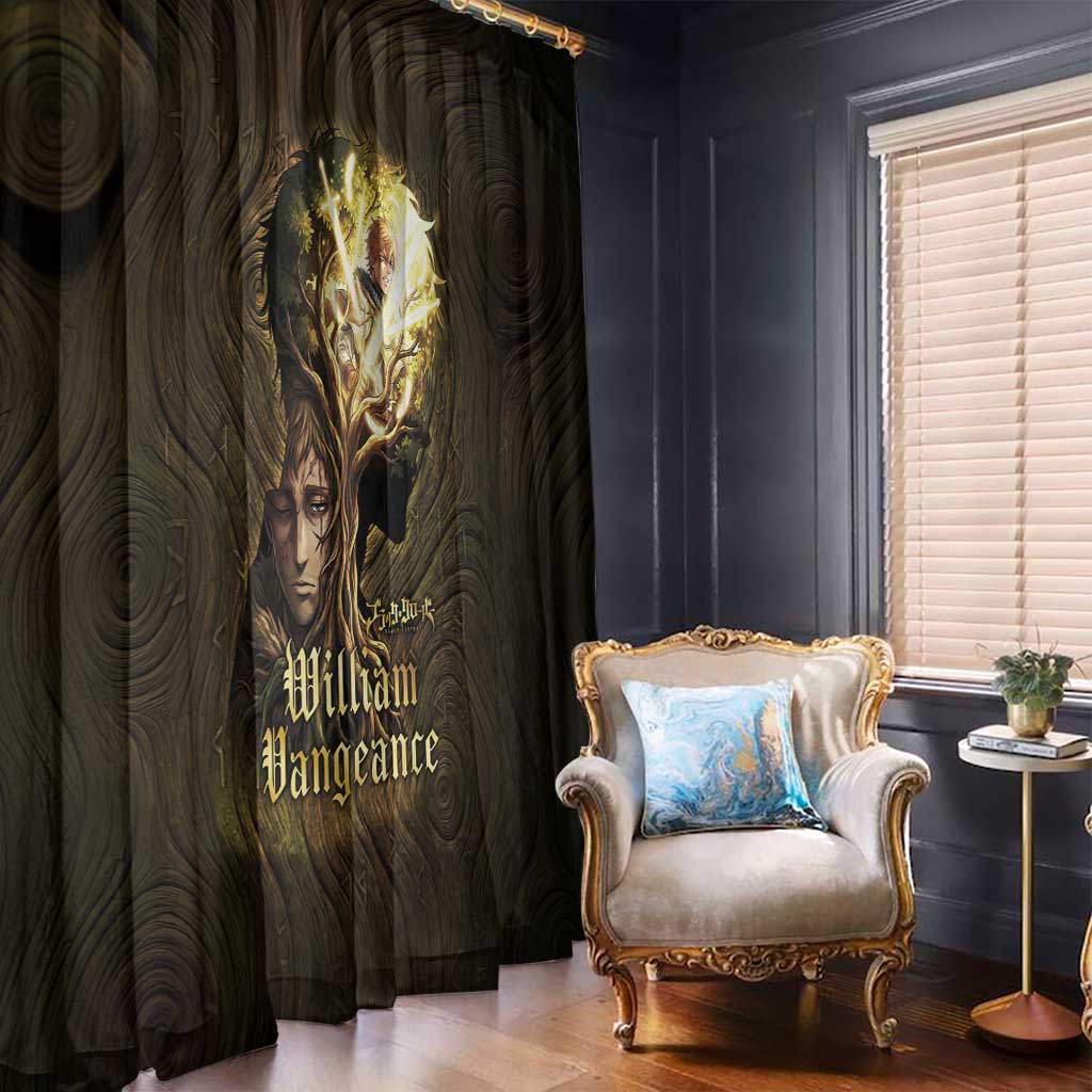 William Vangeance Black Clover Window Curtain Enchanted Woodgrain Style with Duality and Golden Mask Motif