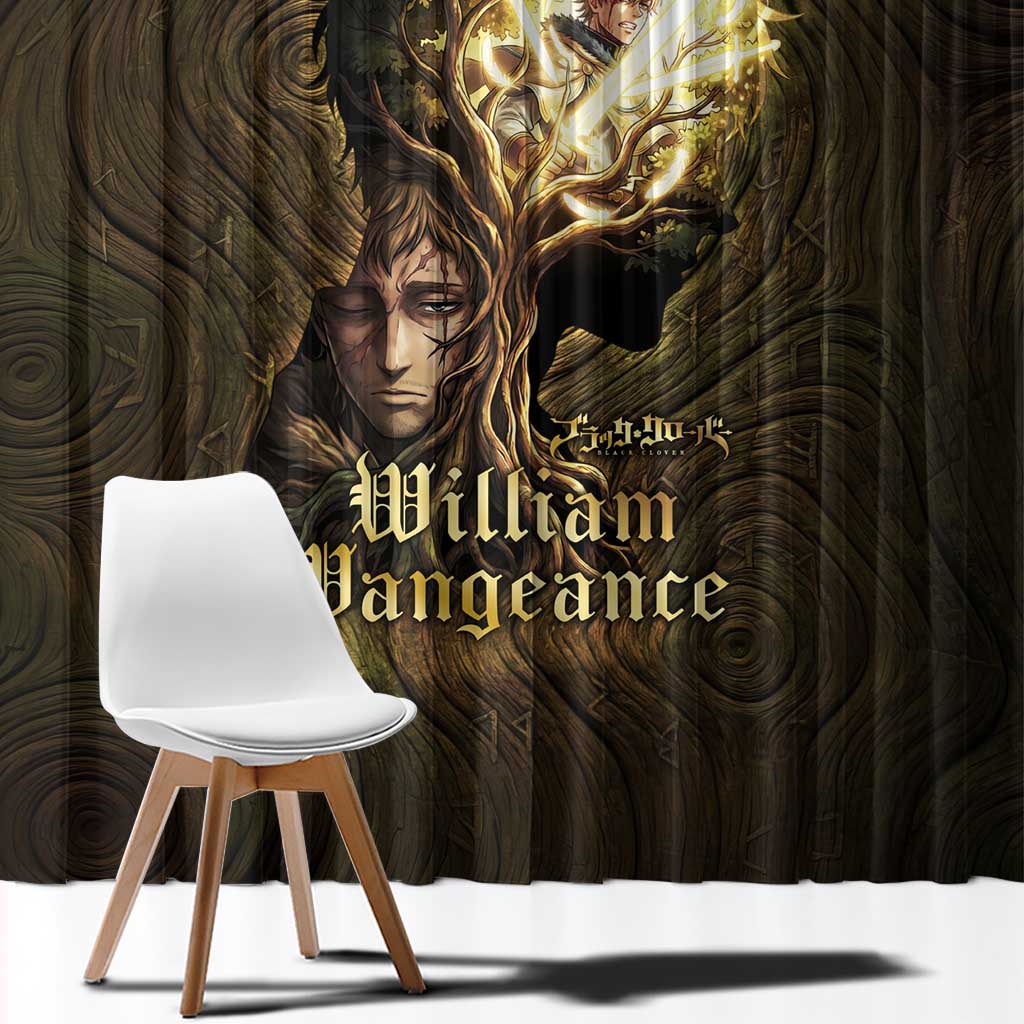 William Vangeance Black Clover Window Curtain Enchanted Woodgrain Style with Duality and Golden Mask Motif