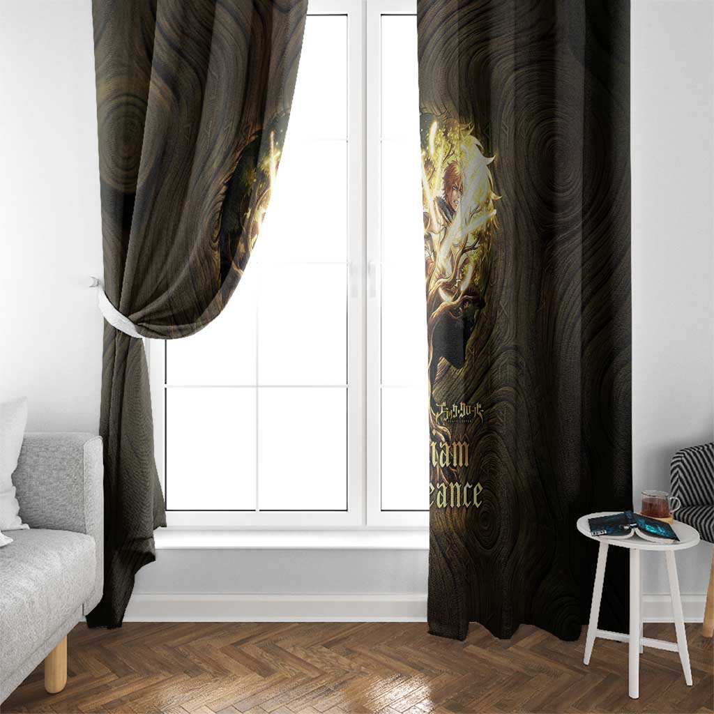 William Vangeance Black Clover Window Curtain Enchanted Woodgrain Style with Duality and Golden Mask Motif