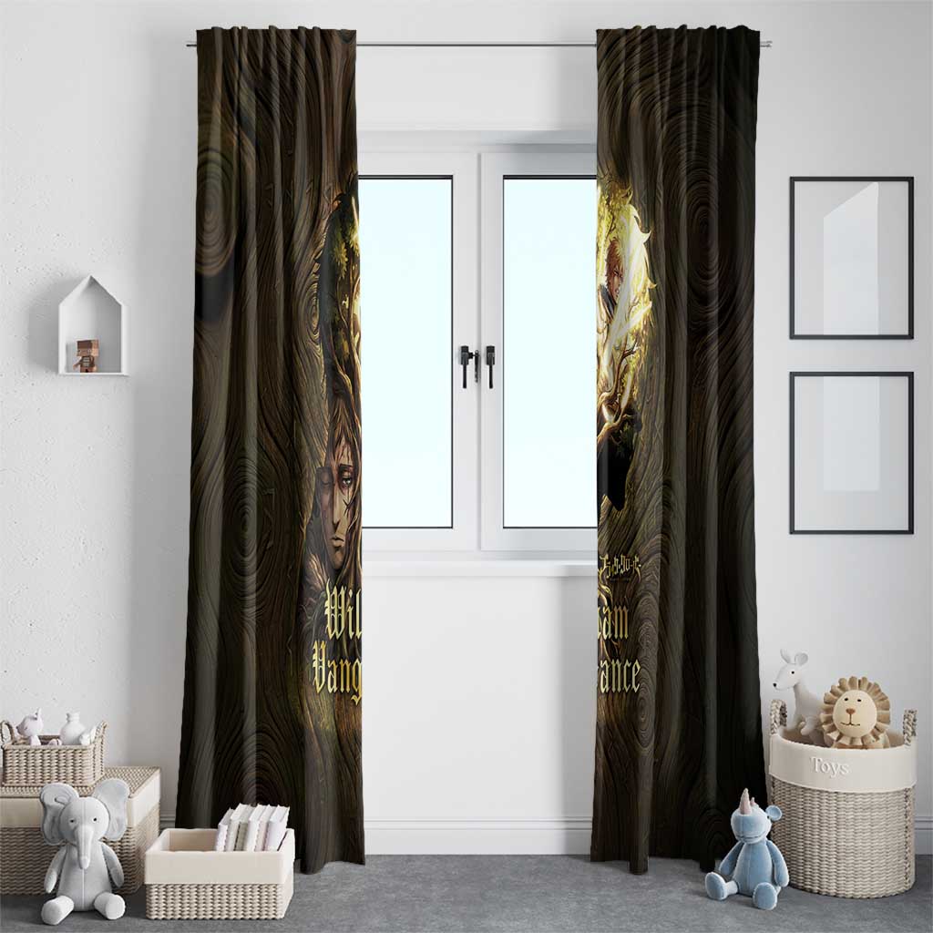 William Vangeance Black Clover Window Curtain Enchanted Woodgrain Style with Duality and Golden Mask Motif