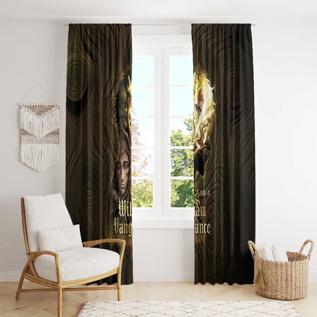 William Vangeance Black Clover Window Curtain Enchanted Woodgrain Style with Duality and Golden Mask Motif
