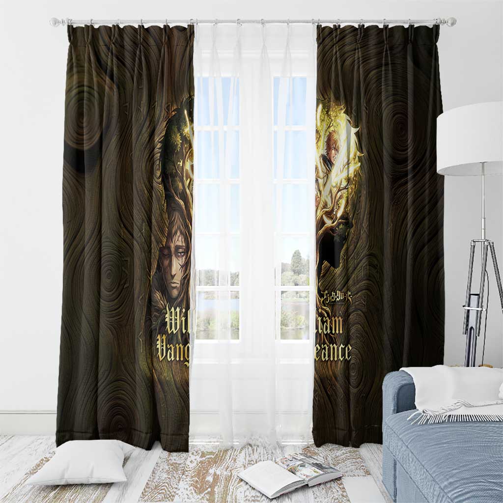 William Vangeance Black Clover Window Curtain Enchanted Woodgrain Style with Duality and Golden Mask Motif