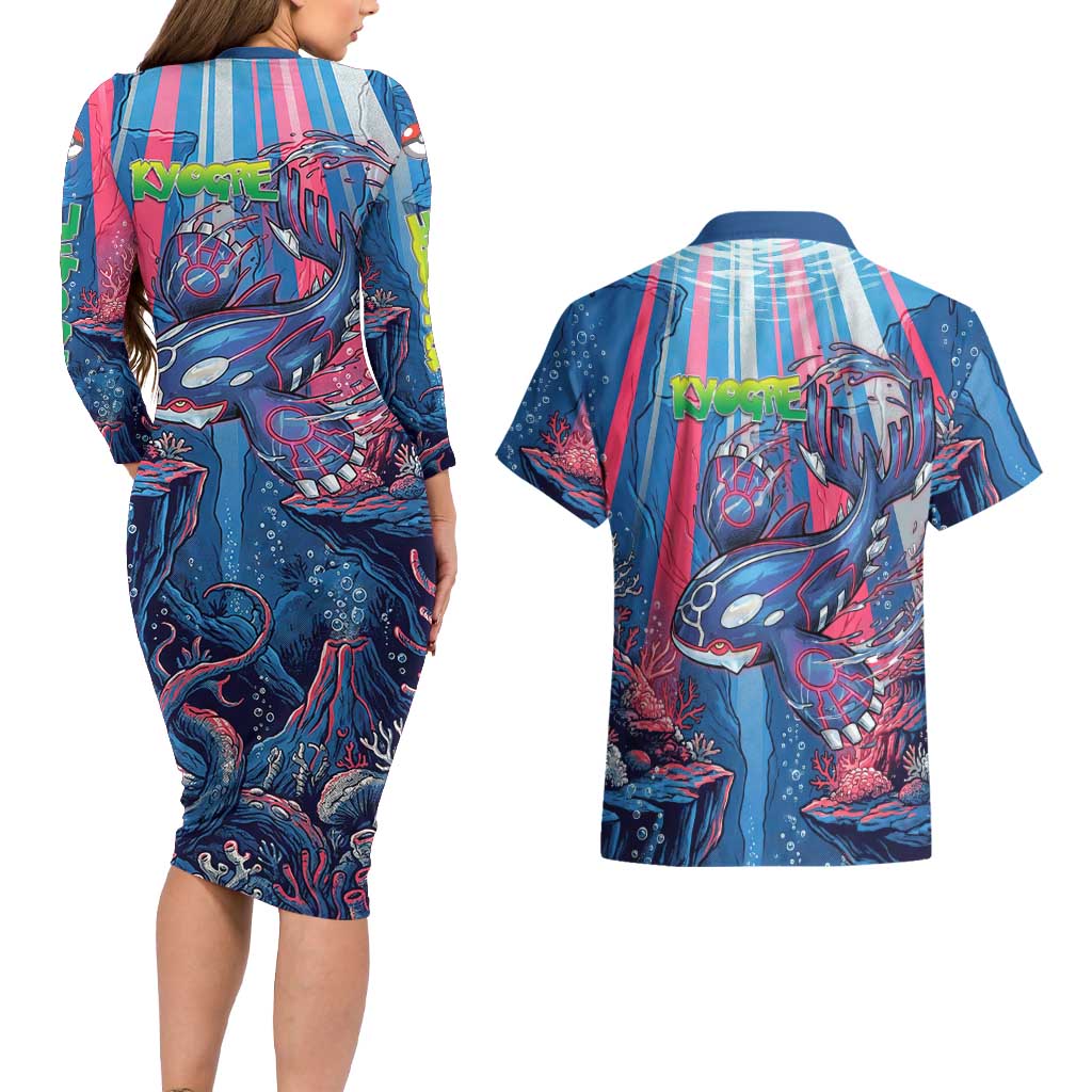 Kyogre Alpha Couples Matching Long Sleeve Bodycon Dress and Hawaiian Shirt Neon Deep Sea Coral Art