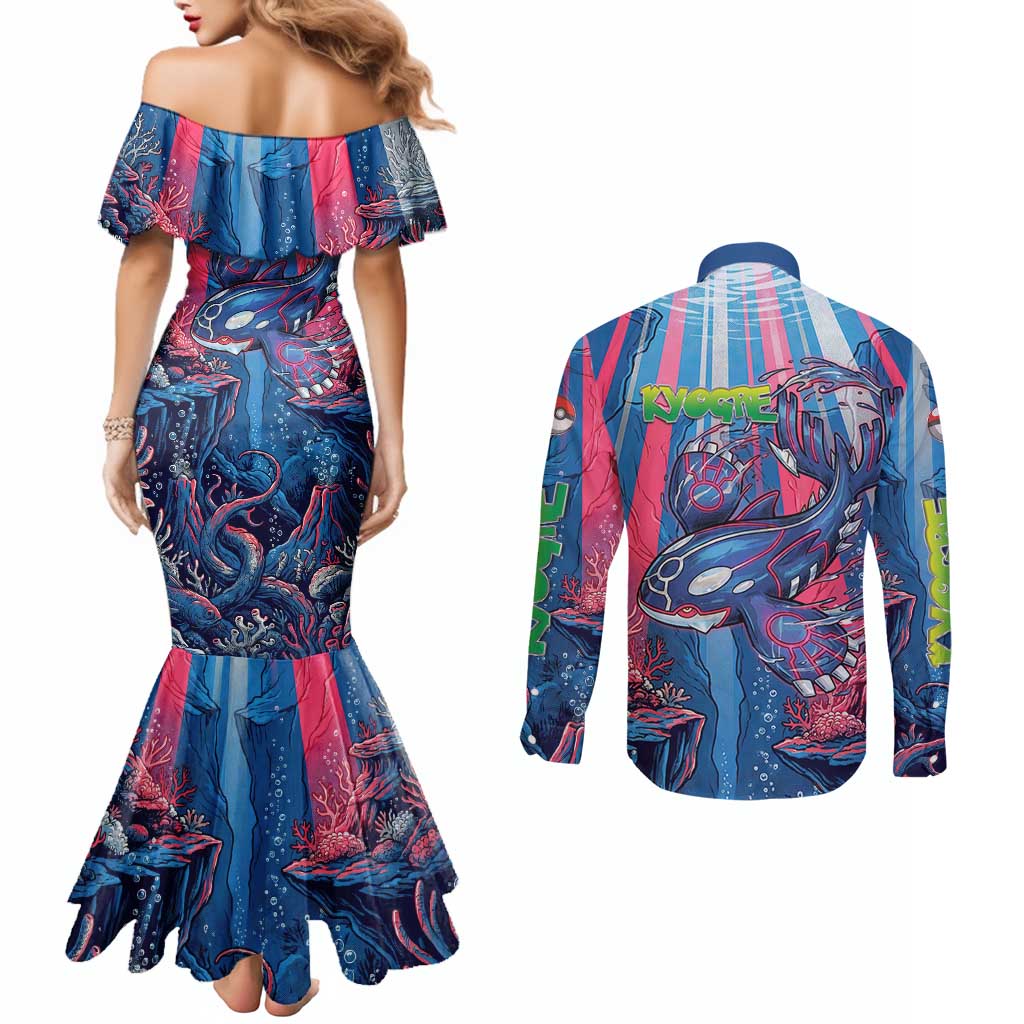 Kyogre Alpha Couples Matching Mermaid Dress and Long Sleeve Button Shirt Neon Deep Sea Coral Art