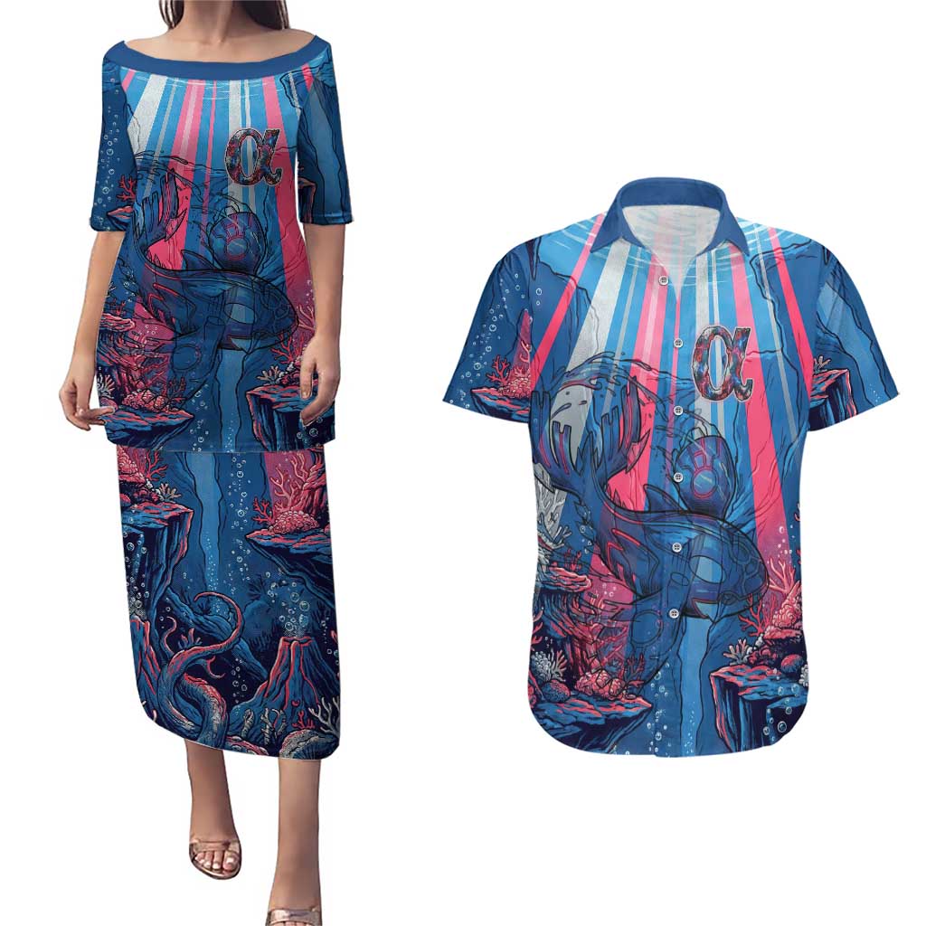 Kyogre Alpha Couples Matching Puletasi and Hawaiian Shirt Neon Deep Sea Coral Art