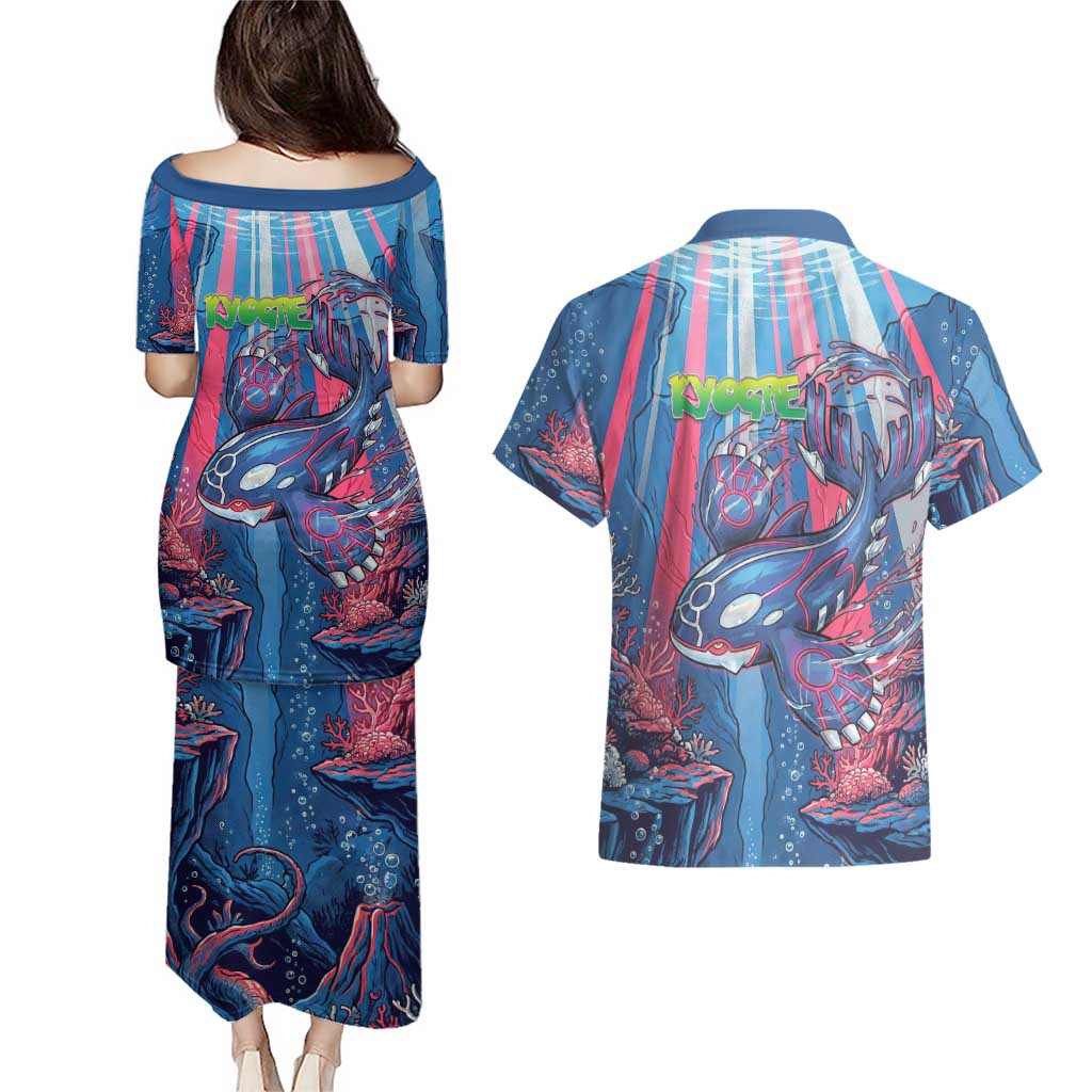 Kyogre Alpha Couples Matching Puletasi and Hawaiian Shirt Neon Deep Sea Coral Art