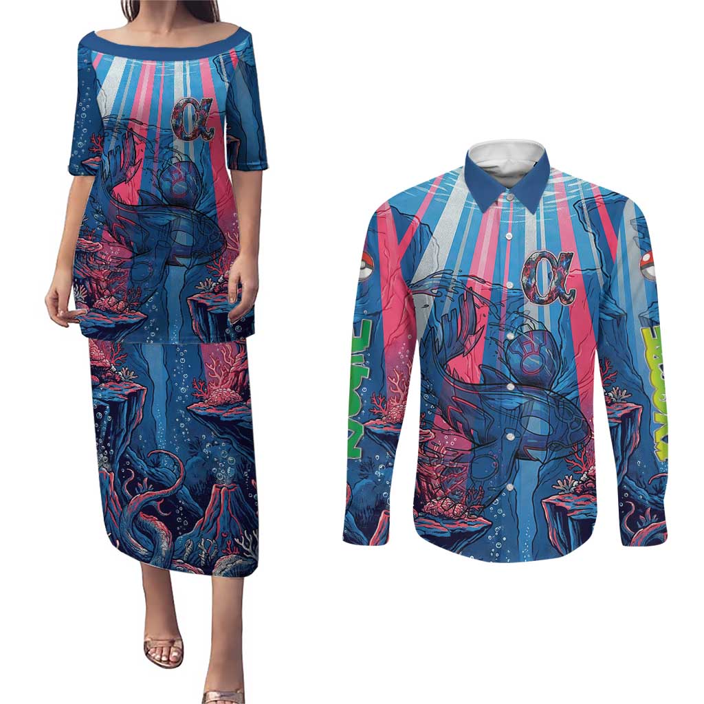 Kyogre Alpha Couples Matching Puletasi and Long Sleeve Button Shirt Neon Deep Sea Coral Art