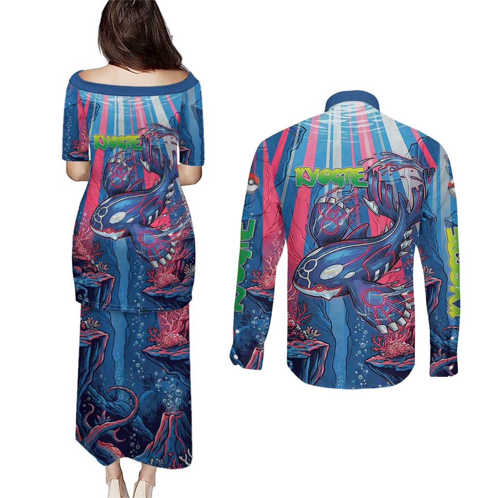 Kyogre Alpha Couples Matching Puletasi and Long Sleeve Button Shirt Neon Deep Sea Coral Art