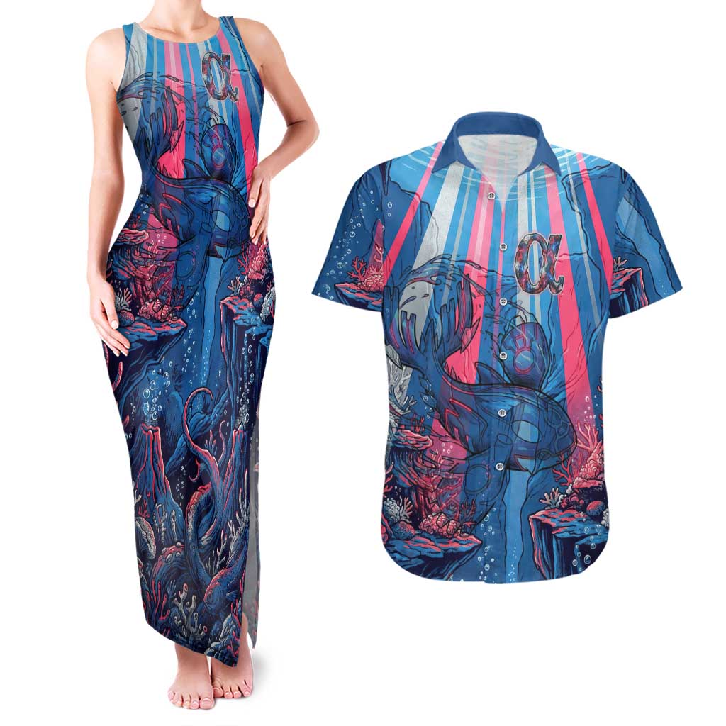 Kyogre Alpha Couples Matching Tank Maxi Dress and Hawaiian Shirt Neon Deep Sea Coral Art